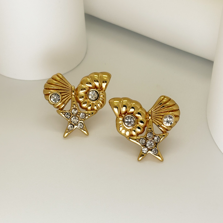 Chunky Gold Seashell Stud Earrings