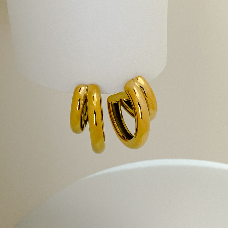 Gold Chunky Double C-Shape Earrings