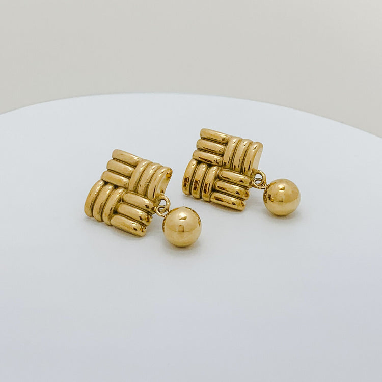 Chunky Square Gold Stud Earrings