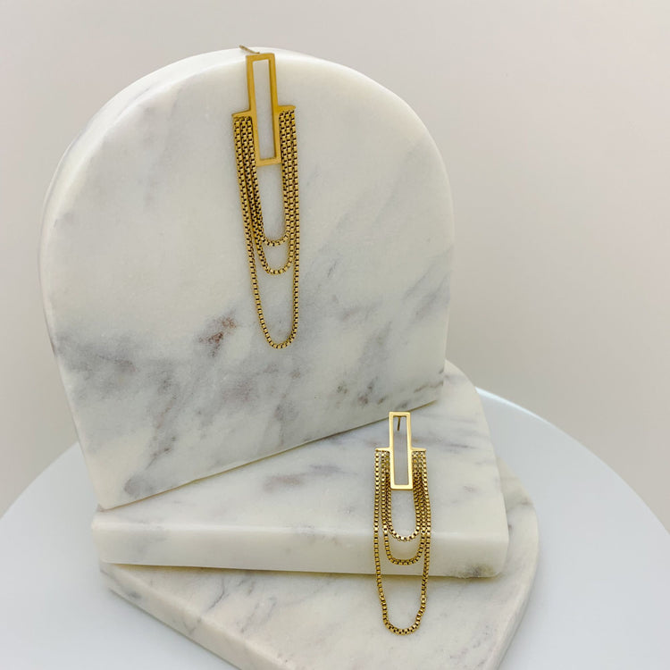 Drop Gold Chain Stud Earrings