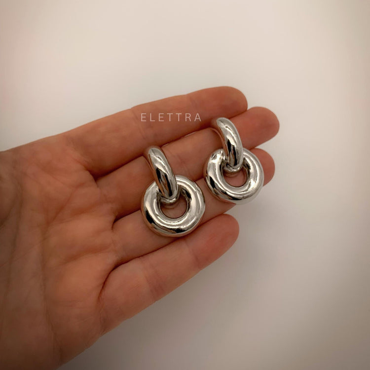Silver Door Knocker Stud Earrings
