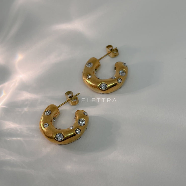 Cubic Zirconia Gold C-Shape Earrings