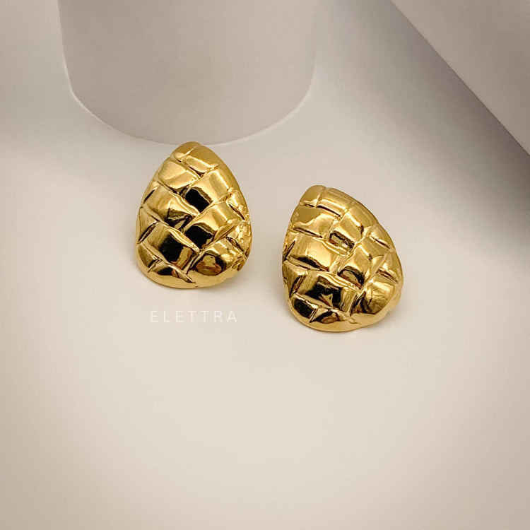 Gold Teardrop Woven Stud Earrings