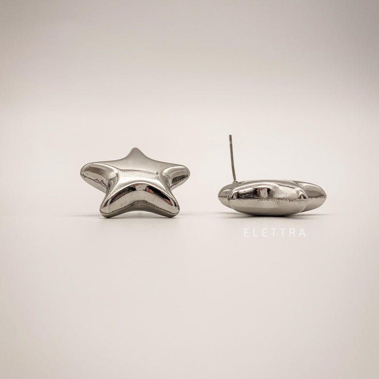 Silver Puffy Stud Earrings