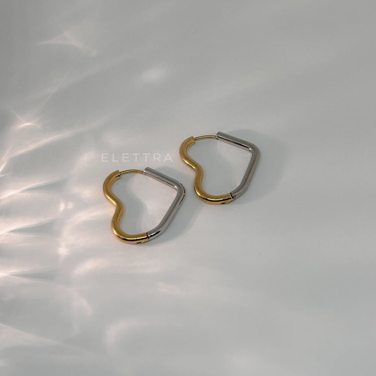Dual-Tone Heart Hoop Earrings