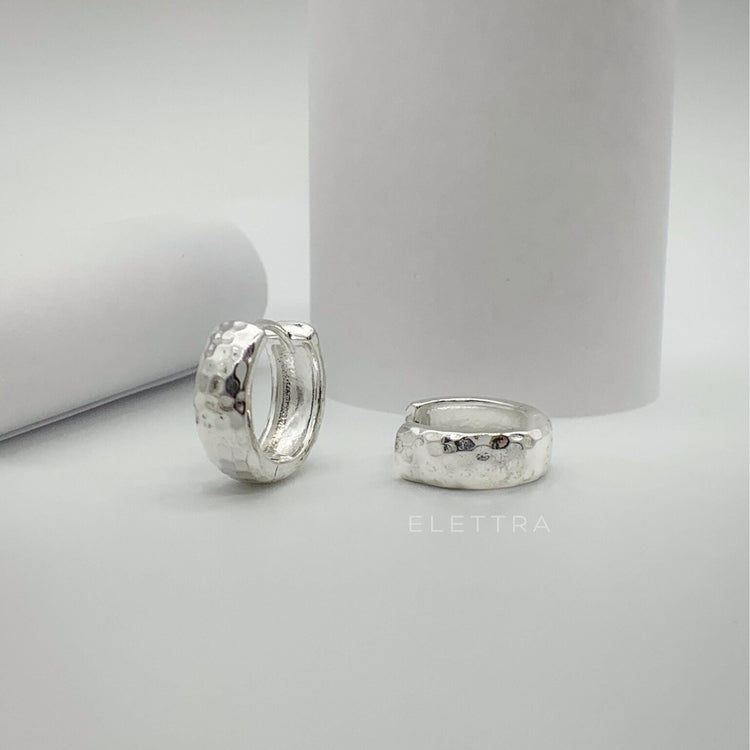 Hammered Silver Huggie Earrings