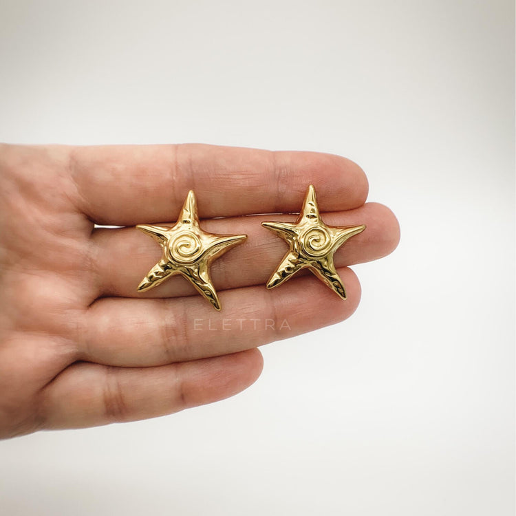 Chunky Gold Starfish Stud Earrings