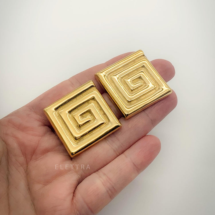 Greek Key Meander Stud Earrings