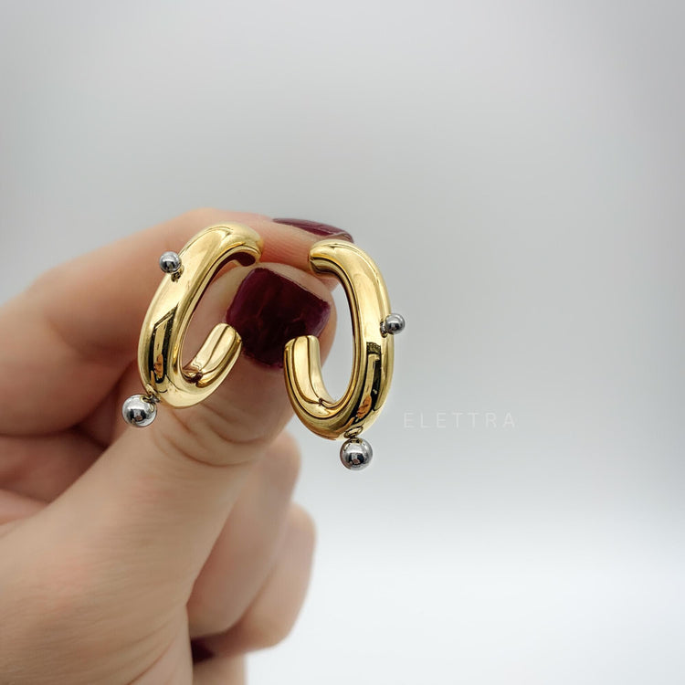 Dual-Tone C-Shape Earrings