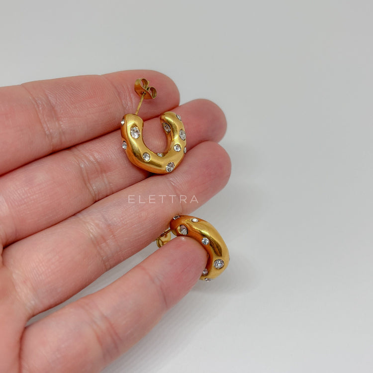 Cubic Zirconia Gold C-Shape Earrings