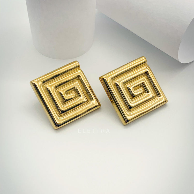 Greek Key Meander Stud Earrings