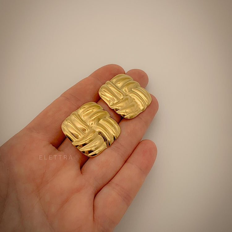 Square Chunky Gold Stud Earrings