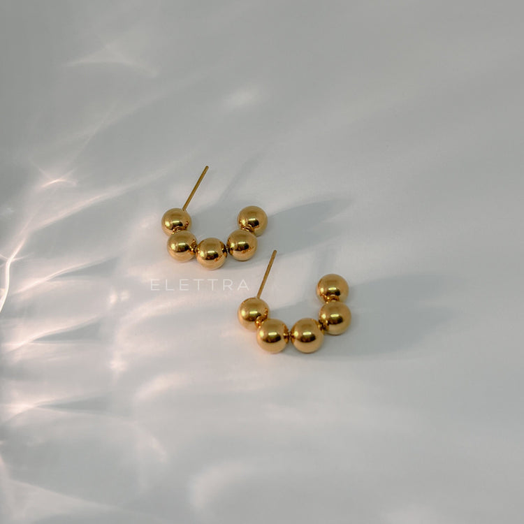 Beaded Gold C-Shape Earrings