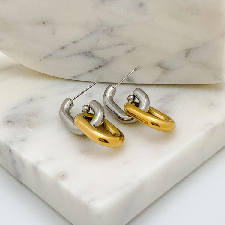 Dual-Tone C-Shape Earrings