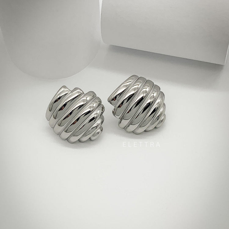 Ribbed Silver Stud Earrings