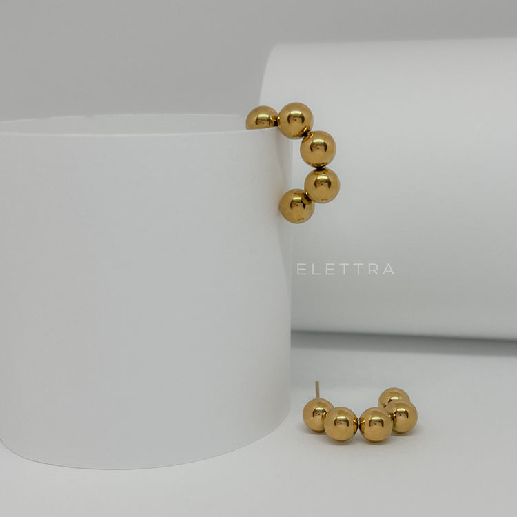 Beaded Gold C-Shape Earrings