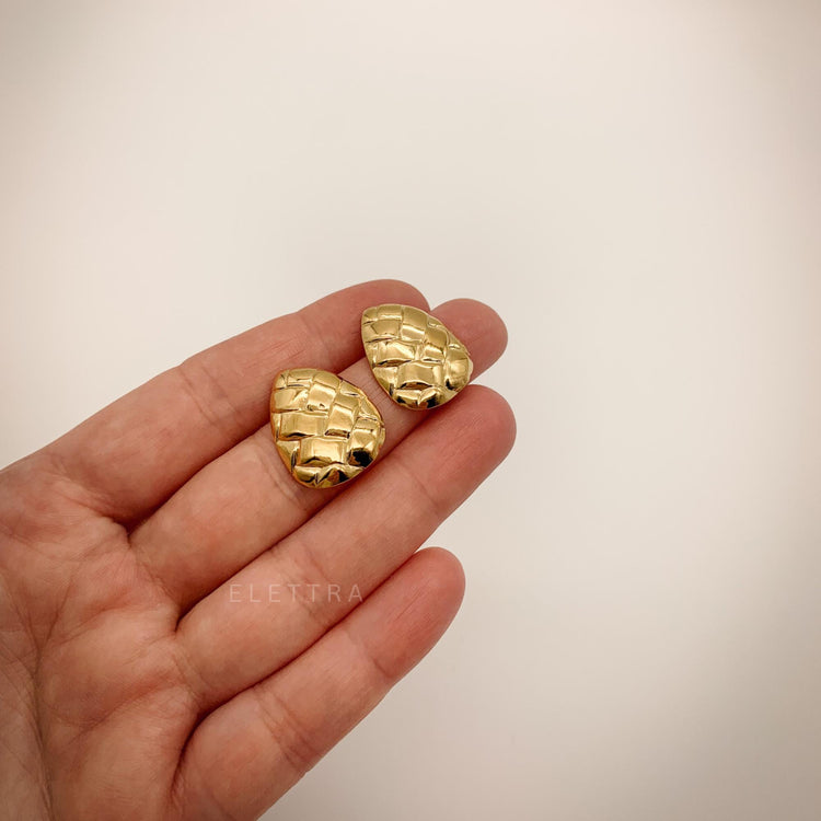 Gold Teardrop Woven Stud Earrings