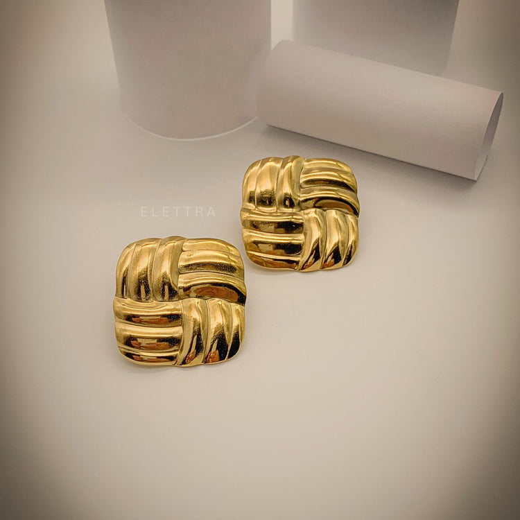 Square Chunky Gold Stud Earrings