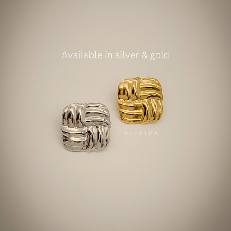 Square Chunky Silver Stud Earrings