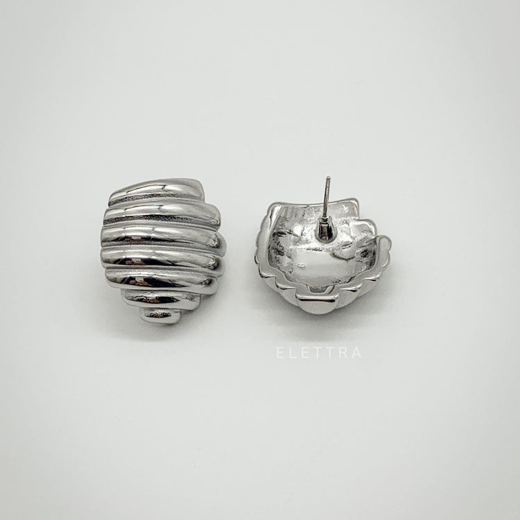 Ribbed Silver Stud Earrings