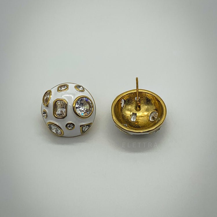 White Enamel Cubic Zirconia Stud Earrings