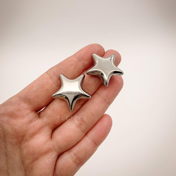 Silver Puffy Stud Earrings