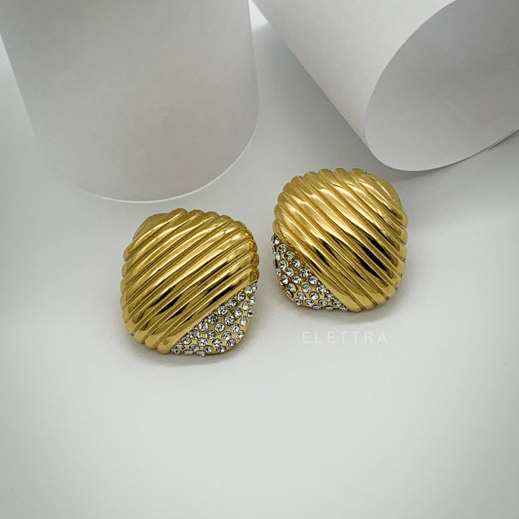 Chunky Gold Ribbed Stud Earrings