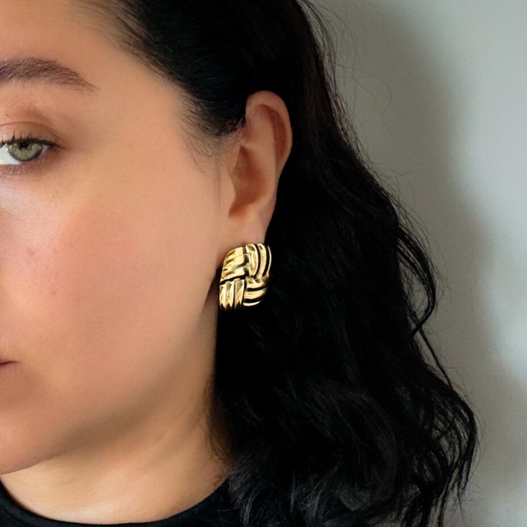 Square Chunky Gold Stud Earrings