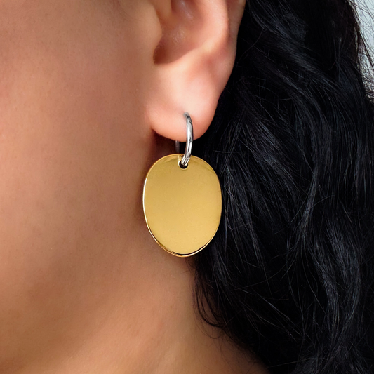 Dual-Tone Drop Hoop Earrings