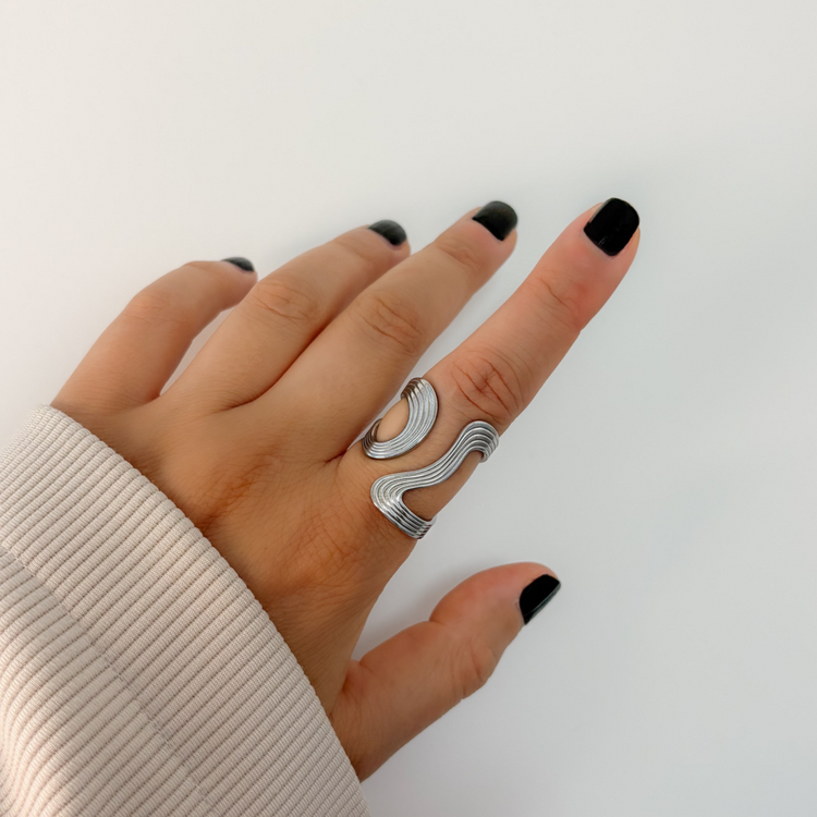 Wide Silver Wave Ring