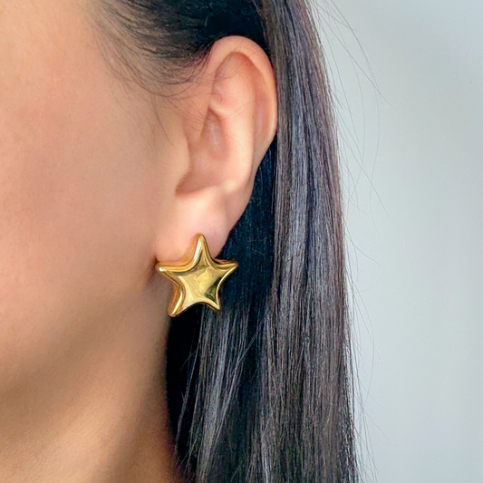 Gold Puffy Star Stud Earrings