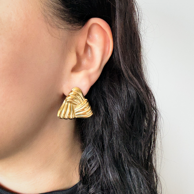 Gold Triangle Chunky Stud Earrings