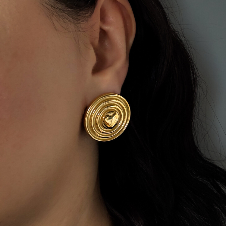 Chunky Gold Heart Stud Earrings