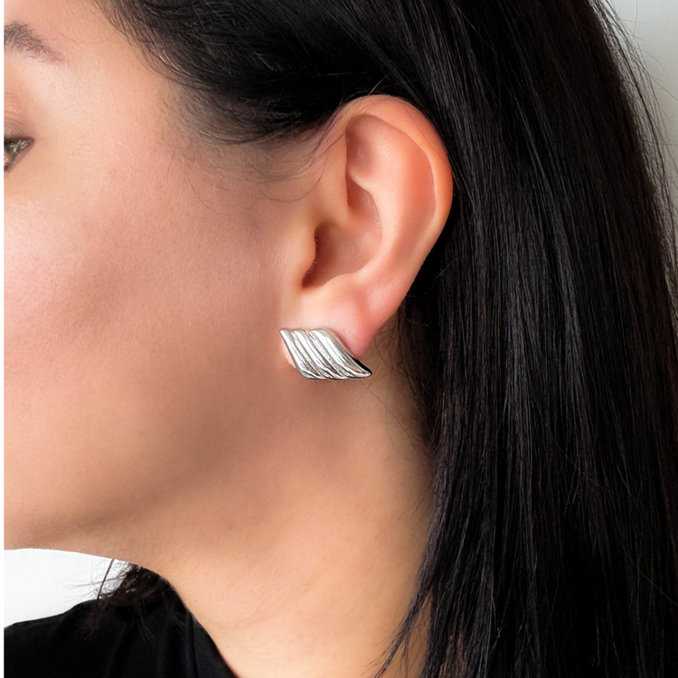 Silver Wave Stud Earrings