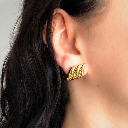 Gold Wave Stud Earrings