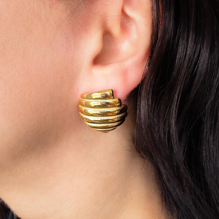 Gold Ribbed Chunky Stud Earrings