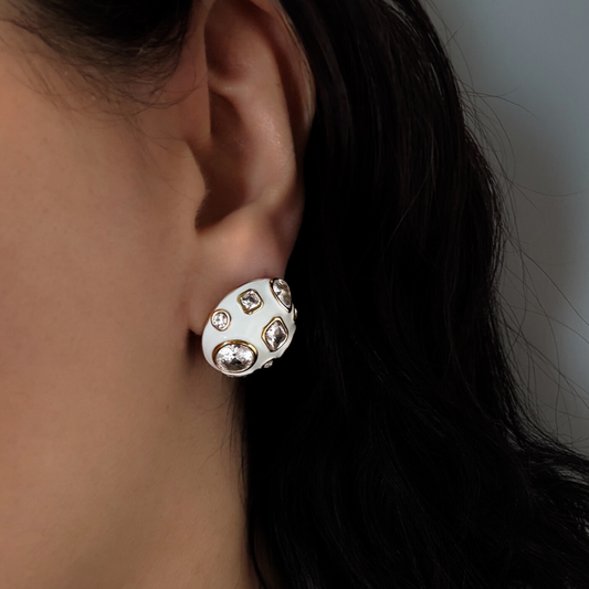 White Enamel Cubic Zirconia Stud Earrings