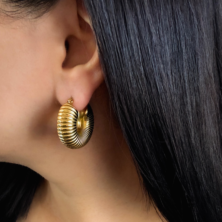 18K Gold Plated Chunky Ribbed Gold Hoop Earrings