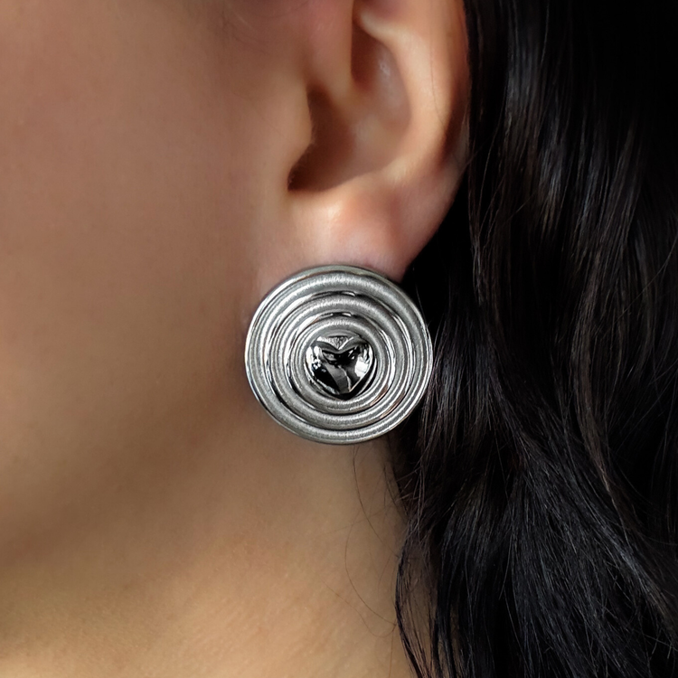 Chunky Silver Heart Stud Earrings