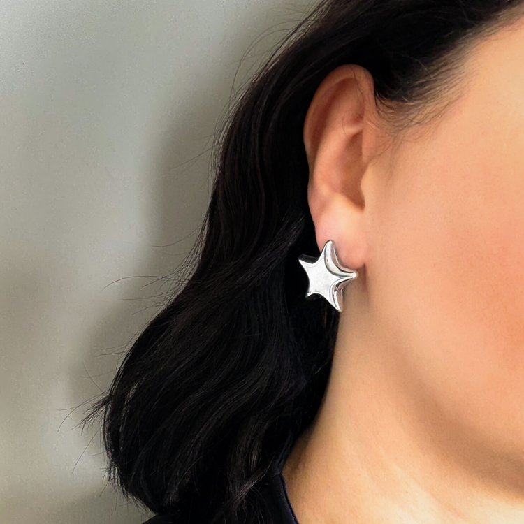 Silver Puffy Stud Earrings
