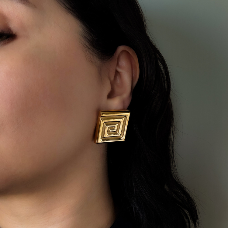 Greek Key Meander Stud Earrings
