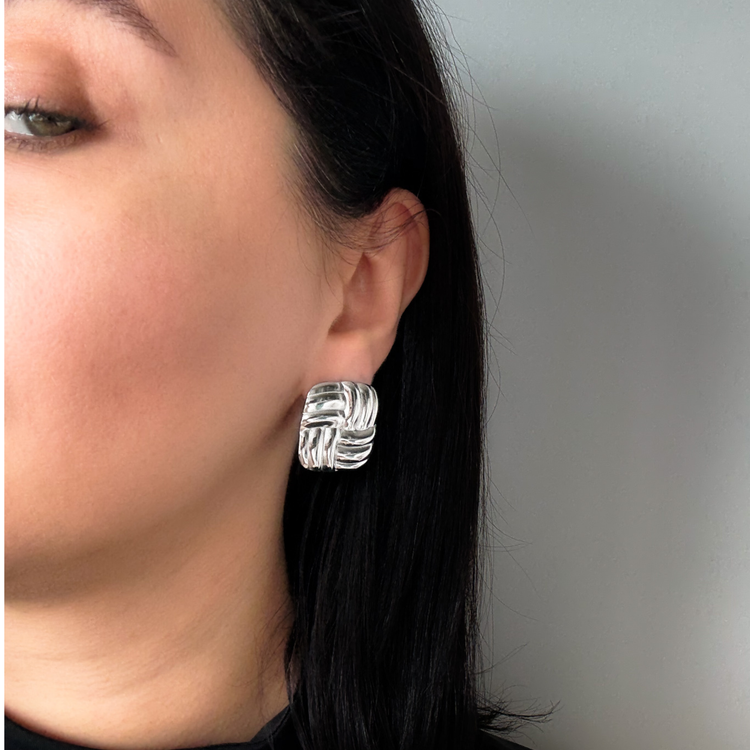 Square Chunky Silver Stud Earrings