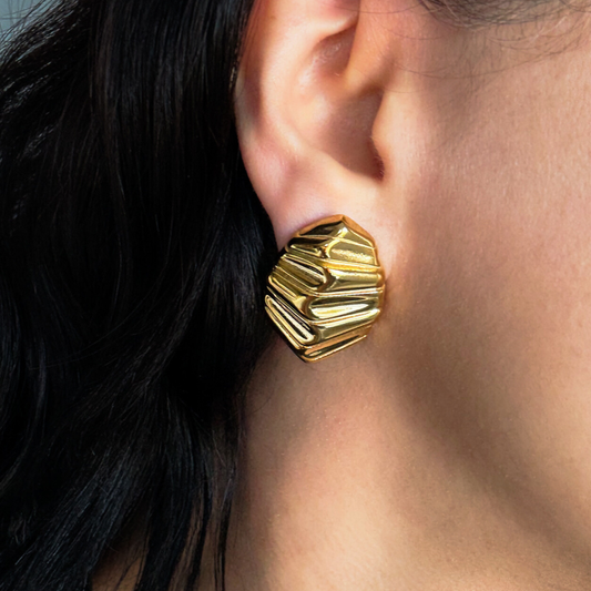Chunky Gold Ribbed Stud Earrings