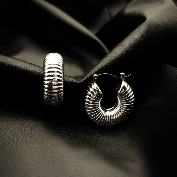 Chunky Ribbed Silver Hoop Earrings