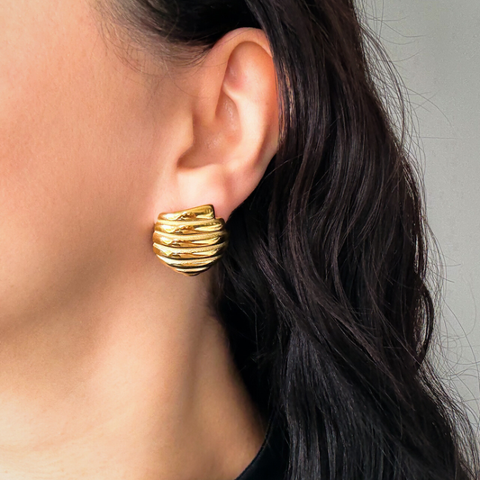 Gold Ribbed Chunky Stud Earrings