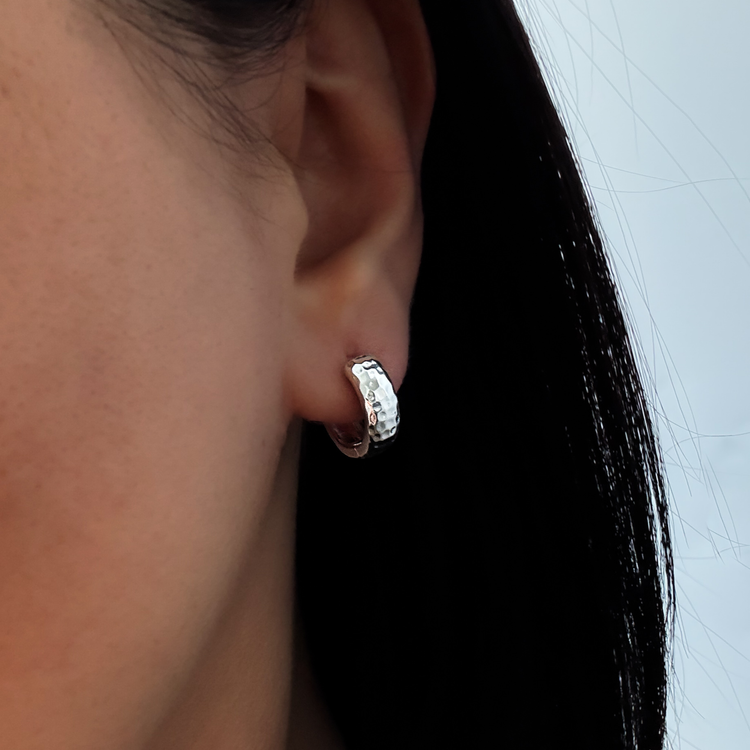Hammered Silver Huggie Earrings