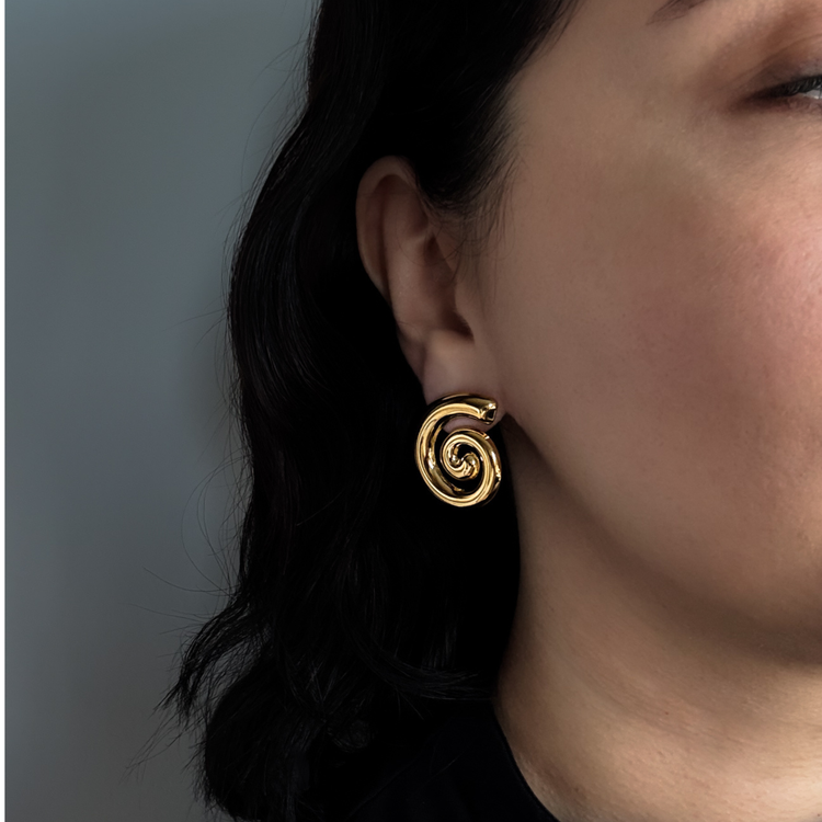 Chunky Gold Spiral Stud Earrings