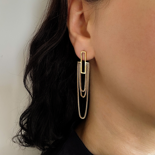 Drop Gold Chain Stud Earrings