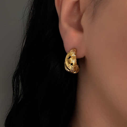Woven Gold C-Shape Earrings