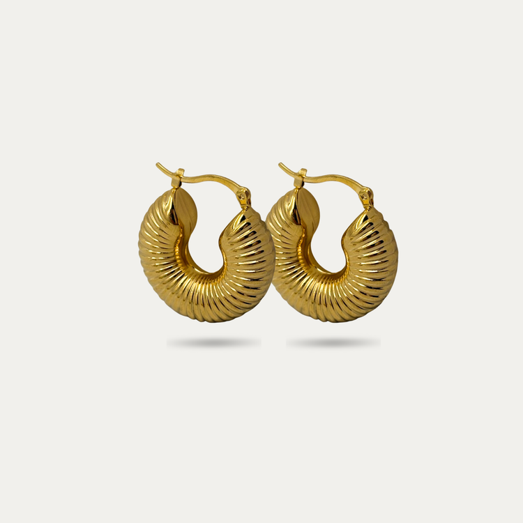 18K Gold Plated Chunky Ribbed Gold Hoop Earrings
